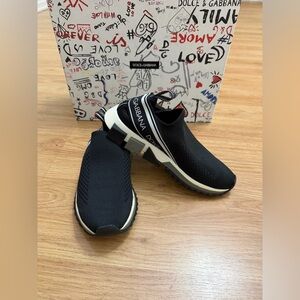 Dolce & Gabbana Black and White Slip-On Knit Unisex Sneakers Men’s~4 Women’s~6